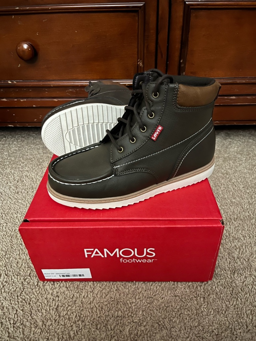 Levi's Boys Dark Brown and White Moc Toe High-Top Boots